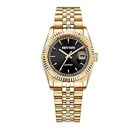 RHYTHM Mens Luminous Gold Watch Quartz Steel Watch Black Dial R1201S06