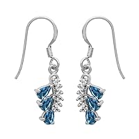 Multi Choice Three Pear Shape Gemstone 925 Sterling Silver Cluster Accents Dangle Drop Earring (swiss-blue-topaz)