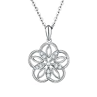Epinki 18K White Gold Necklace Women's Hollow Flower Chain Long Women's with Pendant with Diamond 0.1ct F-G, as Gifts for Women Girlfriend, White Gold