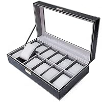 Watch Box for Men, Large Watch Display Case Organizer Tray Jewelry Display Storage Glass Top, Black PU Leather (Color : A, Size : 30 x 20 x 8cm)