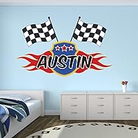 World LLC Custom Racing Flags Name Wall Decal for Boys Race Nursery Baby Room Mural Art Decor Vinyl Sticker LD06 (38