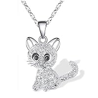 Exquisite Fashion Girl Cat Pendant Necklace Natural Sparkle Color Zircon Cartoon Animal Necklace Jewelry Gift 1Pcs (Color : White)