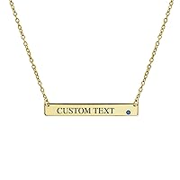 Personalized Customizable Initial Horizontal Sideway Inspirational Flat Bar Name Plated Pendant Necklace For Teen Women 14K Gold Plated .925 Sterling Silver 12 Birthday Month Crystal Colors Stones