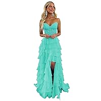 Women's Sweetheart Appliques Chiffon Prom Dress for Princess Teens A Line Strapless Slit Quinceanera Ball Gowns