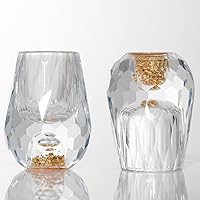 Crystal Shot Glasses 0.5oz Set ，Decorated With 24K Gold Leaf Flakes, Lead-Free,Handmade Set Suitable For MaoTai,Spirits,Drinks Tastin, Gift-Box Packaging (Diamond-2PCS)