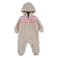 Nike Baby Girl Sherpa Fleece Hooded Coverall (Light Orewood(06H118-X27)/Pink, 6 Months)