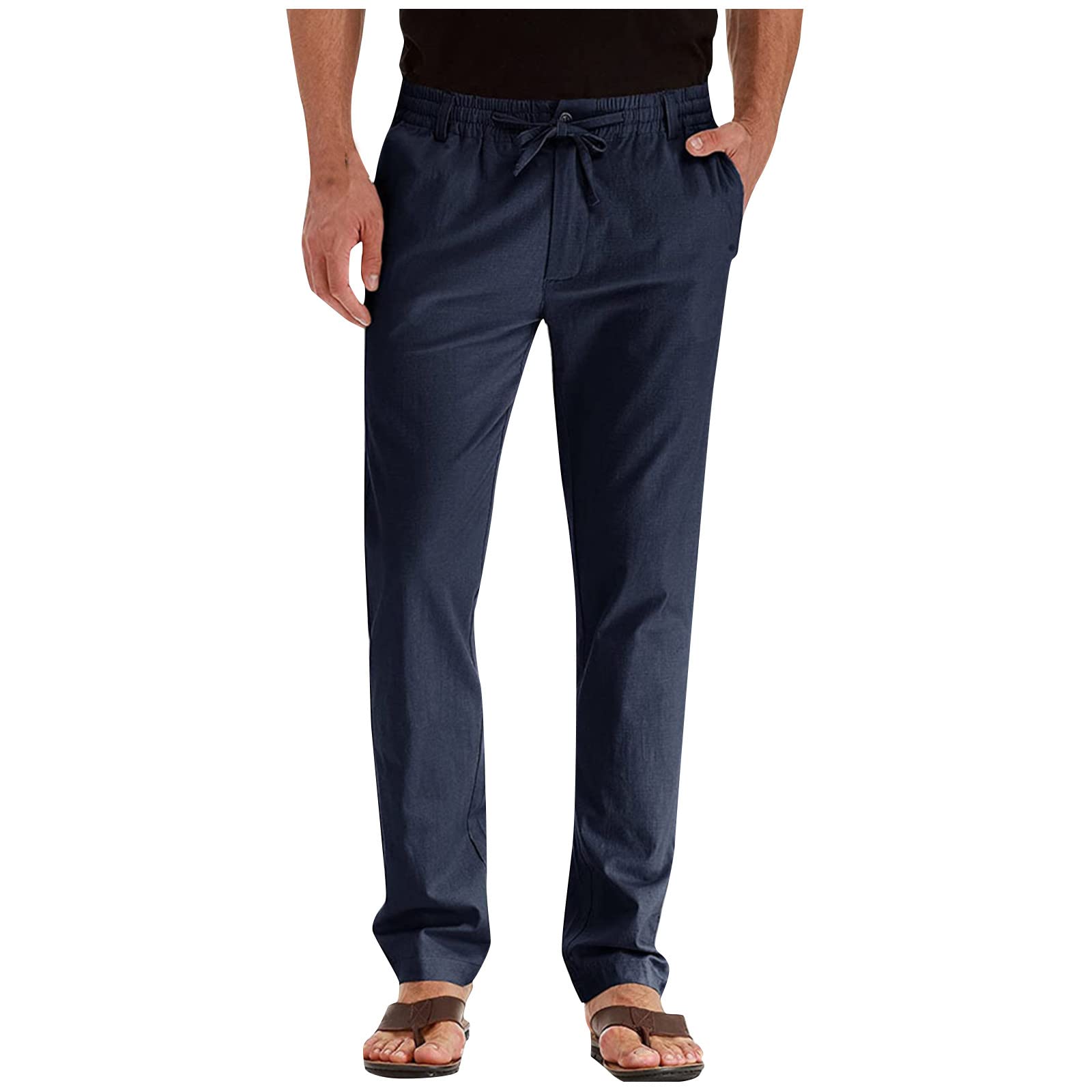 XIAXOGOOL Mens Dress Pants Classic Fit Elastic Waist Drawstring Office Work Pants Summer Lightweight Straight-Leg Pants