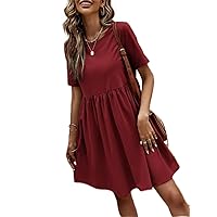 Womens Dress Hidden Pocket Solid Dress Casual Dresses for Women (Color : Burgundy, Size : X-Small)