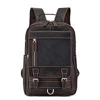 Men's Vintage Genuine Leather 15.6 Laptop Backpack Multi Large Capacity Weekender Camping Travel Rucksack