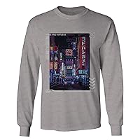 0408. Aesthetic Japanese City Vaporwave Art Cyberpunk Retro Street wear Long Sleeve Men's