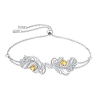 JewelryPalace Lucky Koi Fish Genuine Citrine Adjustable Link Bolo Bracelet for Women, Cushion 14k White Gold Plated 925 Sterling Silver Bracelet for Girl, Natural Gemstone Jewellery Sets