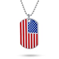 Bling Jewelry Large Engravable Red White Blue Stripe Holiday American USA Patriotic Flag Star Dog Tag Pendant Necklace For Men For Women Stainless Steel