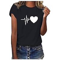 Women's Crew Neck Casual T Shirts Short Sleeve Cute Graphic Lightweight Blouse Comfy Slim Fit Tees