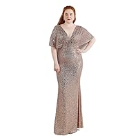 Women's Plus Size Sexy V Neck Sequin Off Shoulder Long Formal Party Maxi Dress Evening Gown
