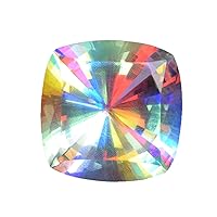 REAL-GEMS A Grade Fire Mystic Topaz Gem 49.55 Ct Faceted Cushion White Mystic Topaz Jewelry Making Loose Gemstone