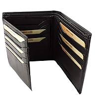 SILVERFEVER Genuine Leather Men's or Ladies RFID Wallet, Real Cowhide, ID, CC, Bill Pockets (4.25 * 4.75-15 CC, Black-Bi Fold + Left Side Flap+ID)