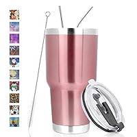SYACOT 30oz Tumbler Double Wall Stainless Steel Vacuum Insulated Travel Mug with Splash-Proof Lid Metal Straw and Brush