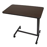 Carex Hospital Bed Table and Overbed Table - Laptop Table for Recliner, Bed, and Sofa - Computer Table for Bed and Hospital Bedside Table, Hospital Tray Table Adjustable with Wheels, brown