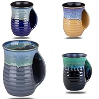Hand Warmer Mugs Set of 4,16 Ounce Large Hand Warming Mugs Ceramic Gift for Christmas with Contoured Pocket, Keep Your Fingers Warmth(Grey Green Purple Blue)