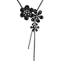 Alilang Women's Black Triple Flower Power Rhinestones Long Tassel Chain Statement Necklace