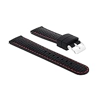 Ewatchparts 24MM RUBBER STRAP WATCH BAND COMPATIBLE WITH TUDOR BLACK SHIELD FASTRIDER BLACK RED STITCH