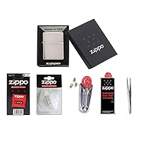 Zippo Original Equipment Set – Includes sunmando Tweezers for Changing the Cotton Wool or Wick: Zippo Lighter Chrome + Petrol, Flints, Wick and Cotton Wool (Zippo Set 3)