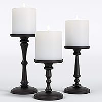 Matte Black Candle Holders Set of 3 - Metal Candle Holders for Pillar Candles - 3 Pillar Candle Holder Centerpiece - Pillar Candle Holders for Table - Black Candle Holder Set Candle Stands Decorative
