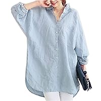 Women's Natural Cool Linen Button-Down Loose Shirt Tunics Summer Winter Casual Chic
