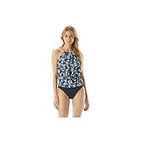 Michael Kors womens Palm Mix Blouson High Neck Tankini Top