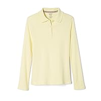 French Toast Girls' L/S Fitted Knit Polo with Picot Collar - Yellow, 10/12