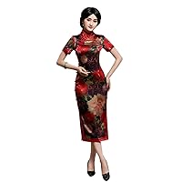 Qipao Dresses Silk Oblique Placket Chinese Traditional Printed Evening Party Cheongsams