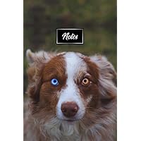 Australian Shepherd Dog Pup Puppy Doggie Notebook Bullet Journal Diary Composition Book Notepad - Different Coloured Eyes: Cute Animal Pet Owner ... Dotted Dot Grid Paper Pages in 6” x 9” Inch