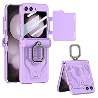 DOOTOO for Samsung Galaxy Z Flip 5 Case with Ring Holder Hinge Coverage Magnetic Flip Screen Protector Lens Camera Shockproof All-Inclusive Case for Z Flip 5 5G (Purple)