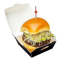 2.8 x 2.8 x 2 Inch Mini Burger Boxes 100 Clamshell Food Containers - Hinged Lid Disposable Black Paper Take Out Boxes For Appetizers Or Desserts Serve Sliders or Finger Foods