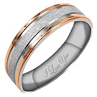 Women's Sparkle 4MM & 6MM Flat Promise Ring Wedding Bands Titanium Ring Two Tone Color: Rose Gold & Sparkle Silver Engraved I Love You