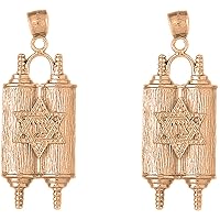 Jewish Torah Scroll Earrings | 14K Rose Gold Jewish Torah Scroll with Star Lever Back Earrings - Made in USA