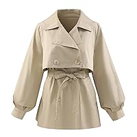 Women's High Waist Stand Collar Trench Coat Tied Long Sleeve Solid Fashion Jacket