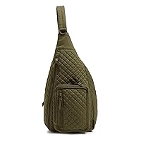 Vera Bradley Women's Cotton Sling Backpack, Climbing Ivy Green - Recycled Cotton, One Size