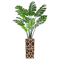 Artificial Palm Tree Indoor with Tall Planter Leopard Jacquard Knitted Seamless Pattern Winter for Knitwear Print Fake Monstera Leaves Floor Plant Potted Faux Plant in Pot Home Decor Outdoor 5.6ft