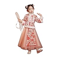 Girls' Thickened Hanfu,Chinese Style Festive New Year Clothes,Cherry Blossom Buckle Embroidered Tang suits.
