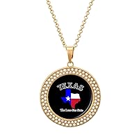 Texas, The Lone Star State Funny Necklace Alloy Diamond Circle Pendant Jewelry Gold Silver for Men Women