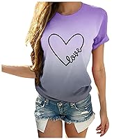 Short Sleeve Shirts for Women Heart Printing Crewneck Blouses Going Out Fashion Oversized Shirts for Women