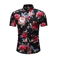 Mens Hawaian Shirt Pink Button Down Shirt Cuban Casual Shirt Lightweight Denim Shirt Big and Tall Shirts for Men 3Xlt