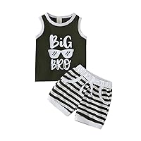 6 Piece Set Toddler Boys Sleeveless Letter Printed T Shirt Tops Vest Striped Shorts Sports Toddler (Green, 12-18 Months)