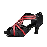 Women's Mid Heel Peep Toe Slip-on Rumba Samba Salsa Ballroom Modern Latin Dance Shoes