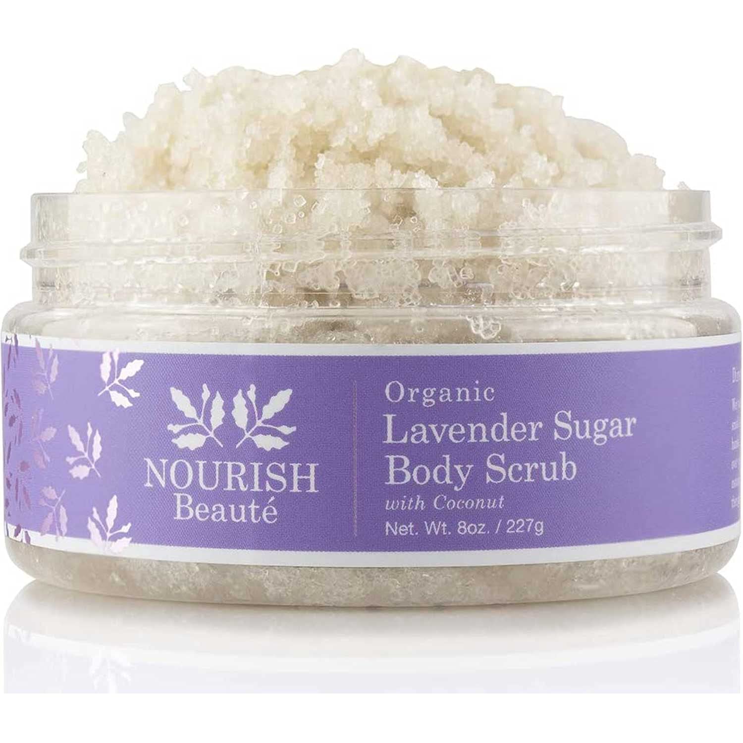 Nourish Beaute Organic Sugar Body Scrub for Exfoliation and Cellulite, Hydrates and Moisturizes Skin While Improving Skin Tone and Texture, 8 oz, Lavender