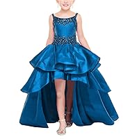 Girl's Hi Low Beaded Pageant Dresses Square Neck with Straps Flower Girl Dress