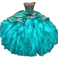 Amazing Gold Embroideried Strapless Ball Gown Quinceanera Prom Dresses Satin Ruffled 2024