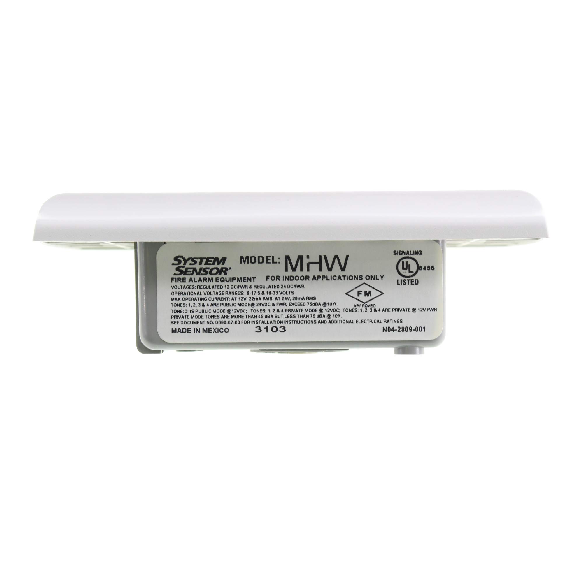 System Sensor MHW SpectrAlert Mini Horn, Wall Mount, 12/24V, White