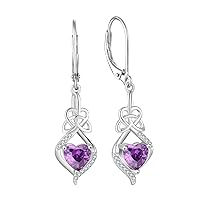 Irish Celtic Knot Earrings for Women 925 Sterling Silver Dangle Drop Infinity Leverback Earrings with Birthstone Good Luck Jewelry Gifts for Women Her